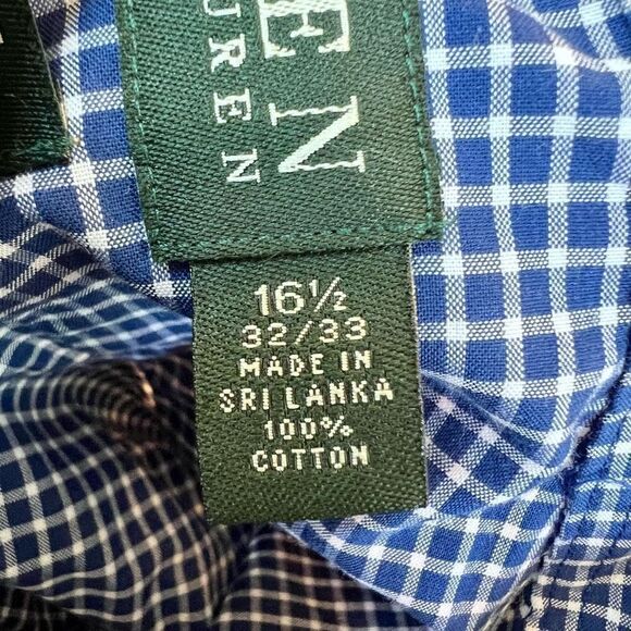 Ralph Lauren Navy Blue plaid Classic Fit Non-Iron Button Down Shirt Size 16.5 - Picture 6 of 6